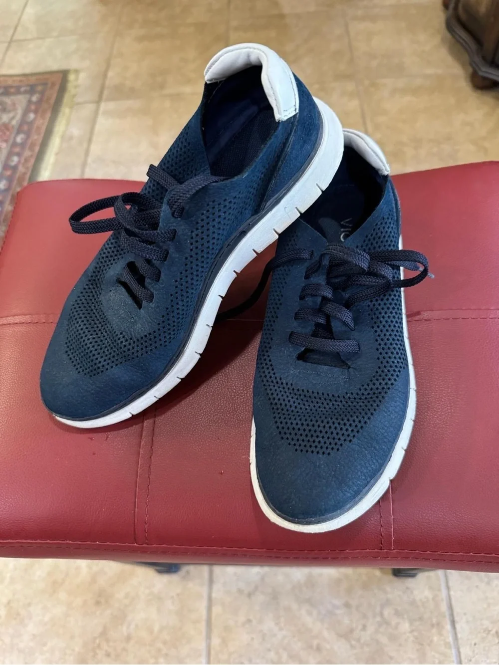 Vionic Navy and White Knit Lace-Up Sneakers